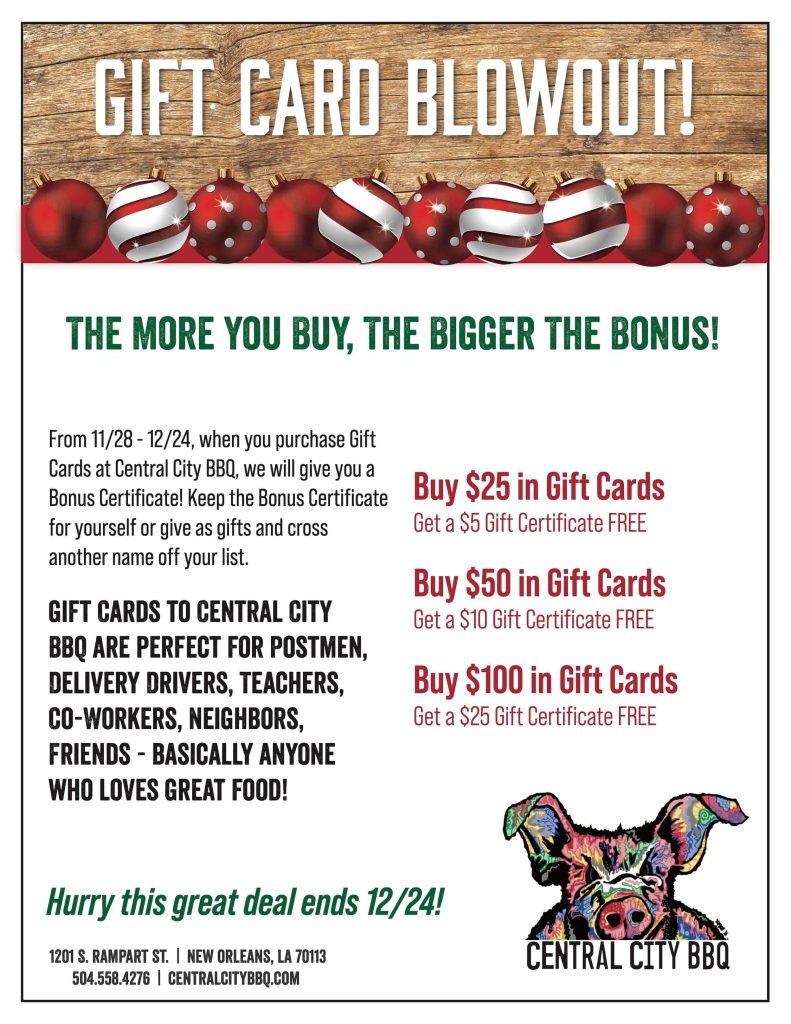 central city barbecue gift card in new orleans - barbecue in new orleans